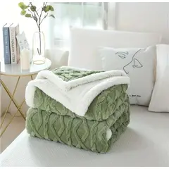 GENERICO - Frazada Plush con Chiporro 2 plazas Invierno Verde Trenzado