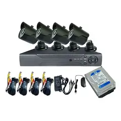 ARTIHOGAR - Kit Cctv 4 Cámaras Negras Seguridad + Disco Duro 1 Tera Instalado en DVR HD 720P