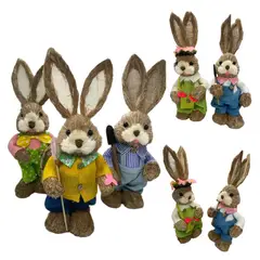 GENERICO - Estatuilla Conejito Pareja De Paja Ornamento Pascua Pequeña