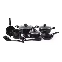 GENERICO - Ollas de cocina de 12 piezas Begônia teflón antiadherente color negro