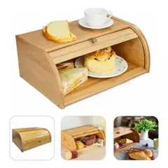 HOMEBRANDT - Panera De Bambu Madera 40x28cm Tortera Con Tapa Enrolable