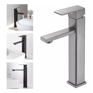 GENERICO - Llave Lavamanos Alta Grifo Monomando Acero Inoxidable Plata