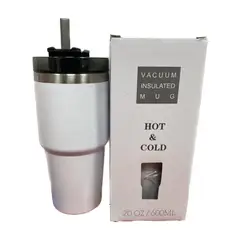 GENERICO - Mug vaso térmico 600 ML con bombilla rígida Blanco