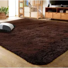 GENERICO - Alfombra Peluda Living 180x200cm Antideslizante Café Invierno Verano