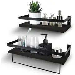 GENERICO - Repisas Flotantes De Madera Modernas Kit X2 negro