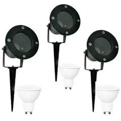WANT - Pack 3 Foco Estaca Led Para Jardín Porta Gu10 Negro Ip54 Luz Cálida