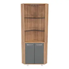 FMFURNITURE - Bar Esquinero 5 Repisas 2 Puertas Fm-013C Café Claro