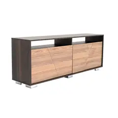 FMFURNITURE - Rack Tv 70 4 Puertas Fm-010C Cafe Claro Y Café Oscuro