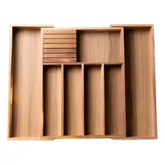 MOBOI - Organizador De Cubiertos Acacia Ajustable 7 Compartimientos