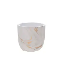 SOHOGAR - Macetero de cemento blanco/dorado 12 cm