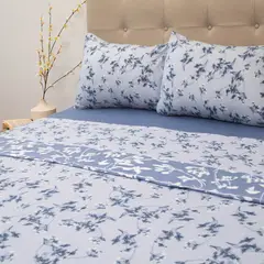 DORAL - Juego de sábanas polar estampadas king 2.5 plazas flor azul