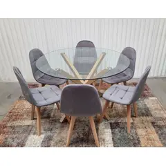 GENERICO - Comedor Barcelona Capitone Gris 6 Sillas Redondo