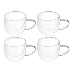 GENERICO - Pack de 4 Tazas de Vidrio Doble Pared 220ml