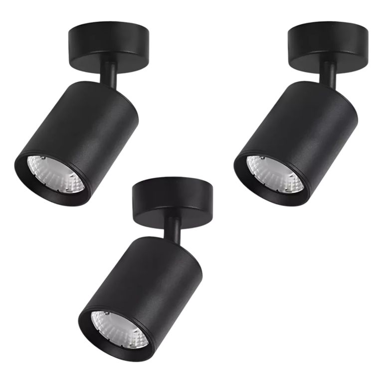 3 Focos Negros Cilindro Sobrepuesto Dirigible 7W Luz Neutra