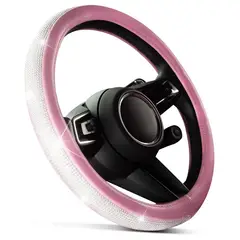 GENERICO - Cubre Volante Cuero Rosado Cristales Brillos Universal