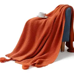 GENERICO - Manta Nordica Con Borlas Tejida Frazada Decorativa 127x172cm Naranja
