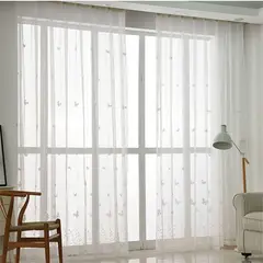 DIANA - Visillo translucido bordado mariposas elegantes moderna 2 paño TF