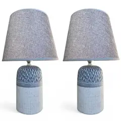 GENERICO - Pack X2 Lámparas Velador Con Pantalla Decoración Dormitorios Ceramica