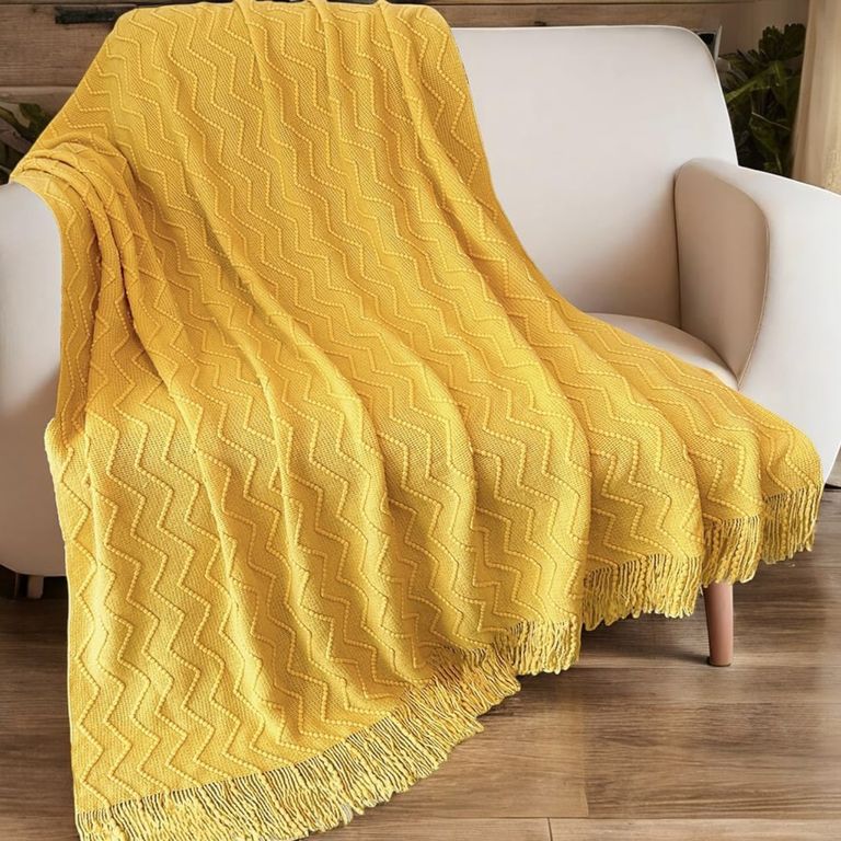 GENERICO Manta De Lana con Flecos 120x210 cm Amarillo.