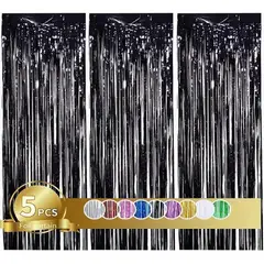 BIGBAMSPACE - 5 Cortina Guirnalda Metalizada Varios Colores Gigante 1x2m - Negro