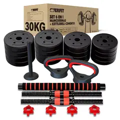 OVERFIT - Set Mancuernas + Barra + Kettlebell Unibles 30kg