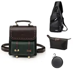 BRO TOUMI - Mochila Bee-GOCI Vintage de cuero para mujer-Negro