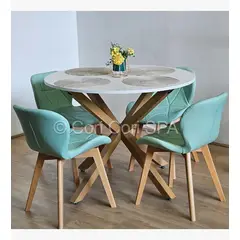 CORI CORI - Juego de Comedor Warwick Blanca 100cm + 4 Sillas Mariposa Wood Menta