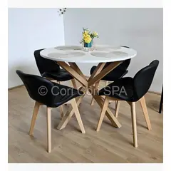 CORI CORI - Juego de Comedor Warwick Blanca 100cm + 4 Sillas Mariposa Wood Negro