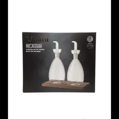 WAYU - Set 2 Alcuza Vidrio Con Base Madera Cocina Accesorios