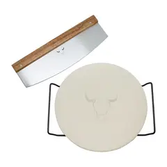WAYU - Set Pizza (Piedra + Cortador) Piedra Cromada Acero Cocina