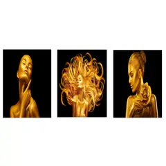 LOS REGALONES - Cuadro Canvas Imagen Damas de oro en lienzo Pack X3 Uds 30x50cm Cu