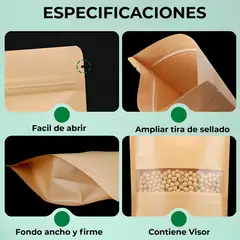 GENERICO - 500 Bolsas DoyPack Kraft Hermetico Con Visor 9X14X3CM.