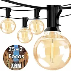 MICRO - Guirnalda De Luces 25 Focos De Exterior Vintage Impermeable