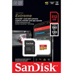 SANDISK - Tarjeta MicroSD 512GB Extreme UHS-I U3 A2 Adaptador