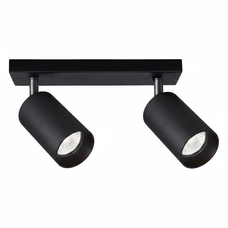 Aplique 2 Foco Cilindro Negro Luz Cálida GU10 Moderno