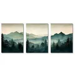 LOS REGALONES - Cuadros Lienzo Canvas 1.6 Mts x 80cm Montaña Verde Salvia