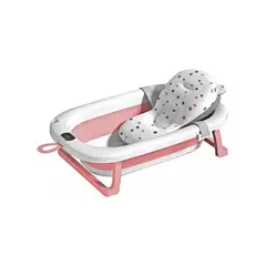 GENERICO - Bañera Plegable de Bebe con Termometro y Cojin Rosa
