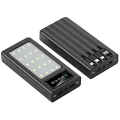 GENERICO - Bateria Externa 20000mAh, 4 conectores y Linterna LED para Emergencias