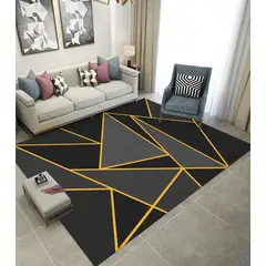 GENERICO - Alfombra Rectangular Antideslizante 200x240 diseño lineas doradas