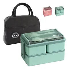 TIOZONEY - Lunch Box 2niveles Fiambrera Desmontable Con Cubiertos Y Bag