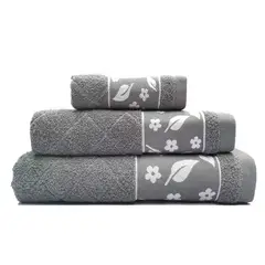 ANDES1 - Andes Juego Toallas Jacquard Hojas 3 Piezas 100% Algodón