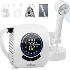 PUREPOWER - Ducha portatil LED electrica Exterior portatil Camping anales duchas para Perros Alta presion Recargable- Blanco