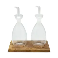 WAYU - Set Alcuza Vidrio Con Base Madera Cocina Accesorios