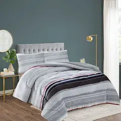 GENERICO - Plumon Cobertor de invierno plush y chiporro 2 plazas - Gris Rayas