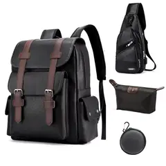 BRO TOUMI - 4 en 1 Mochila Cartera Bolso Juvenil hombre de Impermeable SSG-Negro
