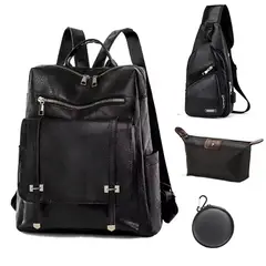 BRO TOUMI - 4 en 1 Mochila Cartera Bolso Juvenil de Mujer Impermeable SH -Negro