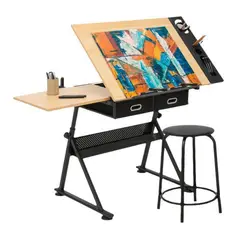 GENERICO - Mesa Dibujo Profesional Tablero Madera Ajustable Con Silla.