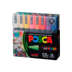 UNI POSCA - Marcador set 16 Colores 5M (1.8mm-2.5mm)