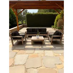 MIARUSTE - TERRAZA RÚSTICA MODELO AMBAR 5 CUERPOS COLOR ROBLE COJINERÍA NEGRO