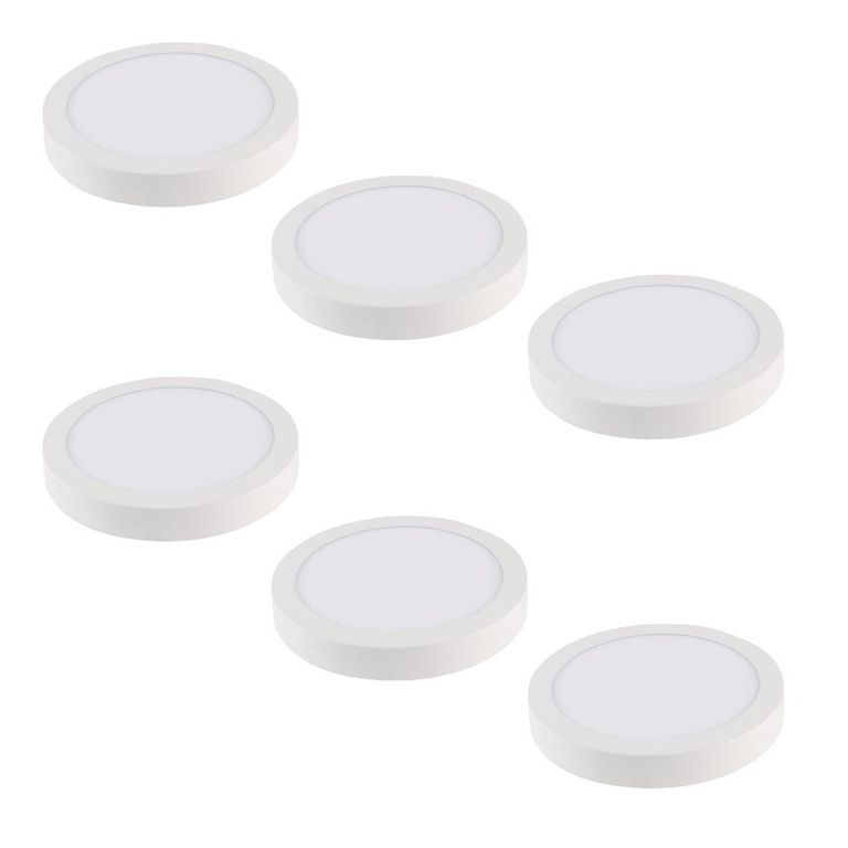 6 Focos Panel Led 18W Redondo Sobrepuesto 225mm Luz Fría